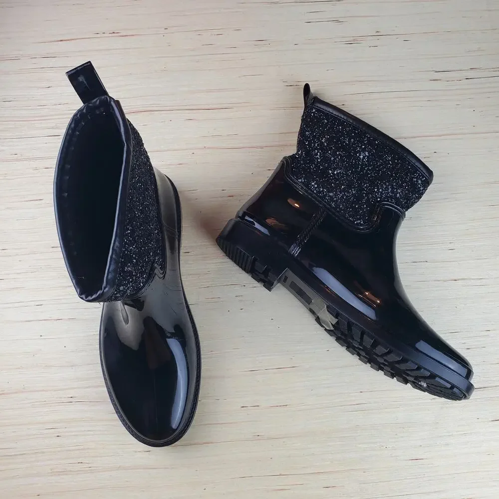MICHAEL KORS | Rubber Pull On Embellished| Black | Rain Boots | Size 9